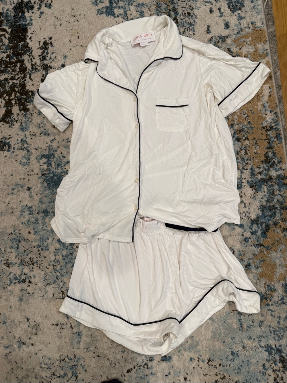 Cozy White Short-Sleeve Pajama Set with Black Piping